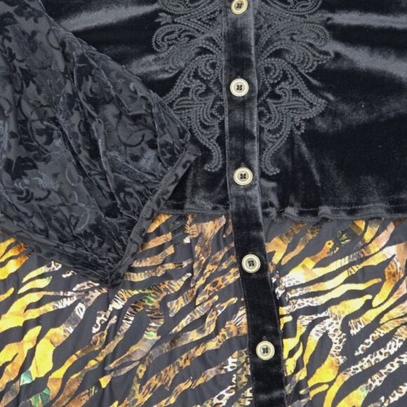 Calessa Button Up Down Tunic Top Womens Size 3X Embroidered Black Velvet Lagum - Picture 3 of 8